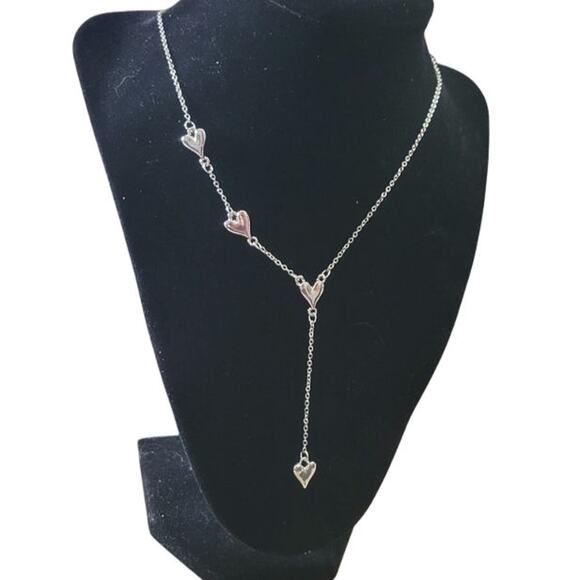 Stainless steel silver heart y shape lariat asymmetrical necklace - Picture 1 of 1